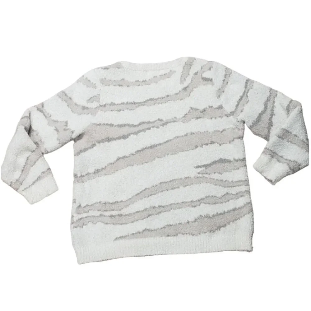Barefoot Dreams CozyChic Seaside CrewNeck Pullover Sweater Cream Zebra Ivory - Picture 5 of 10